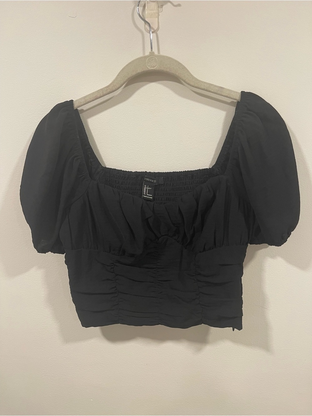 H&M Black Puff Sleeve Square Neck Crop Top
